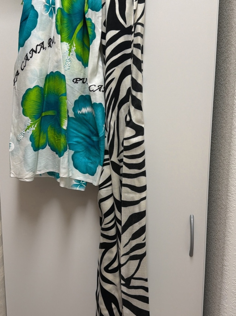 Tropical Floral wrap with Teal & Lime Hibiscus; black and white scarf